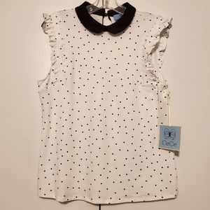 NWT CECE WHITE AND BLACK POLKA-DOT  SLEEVELESS BLOUSE - SIZE MEDIUM